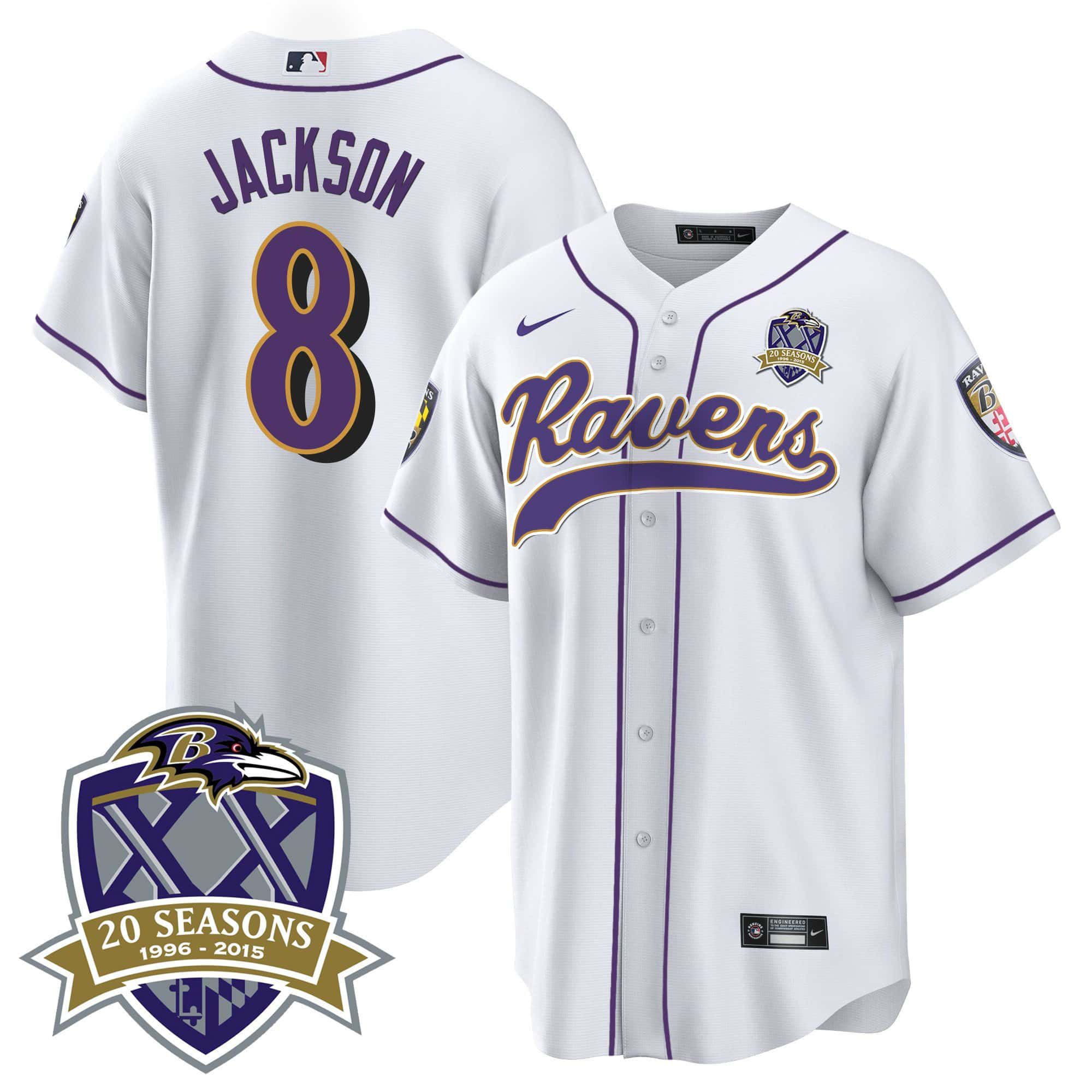 Men Baltimore Ravens #8 Jackson White 2024 Nike 20th Season Patch Baseball NFL Jersey